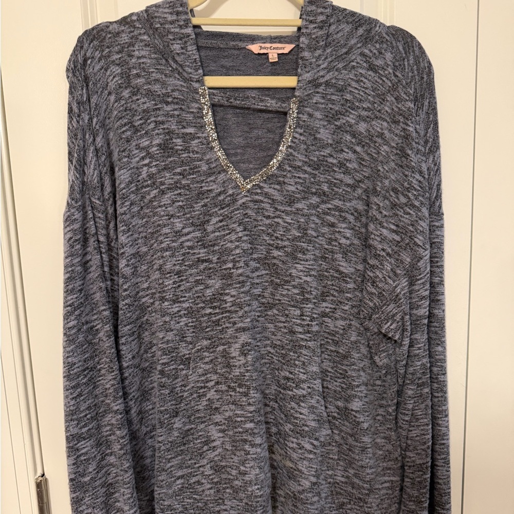 Juicy Couture Blue Crystal-Trim V-Neck Sweater L